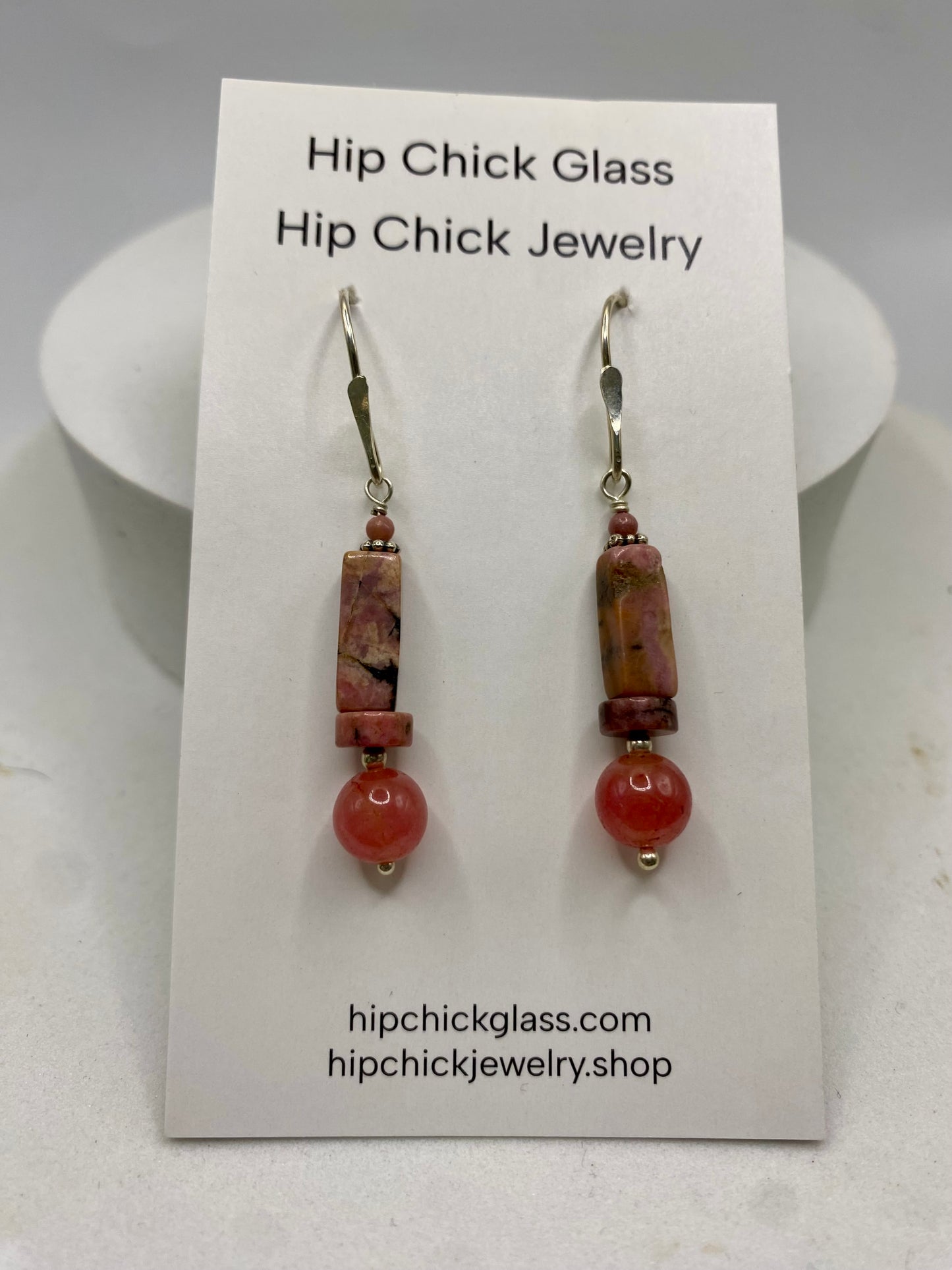 Rhodonite & Ruby Silver Earrings by Hip Chick Glass, Sterling Silver Earrings, Handmade Gemstone Jewelry, Birthstone Gift
