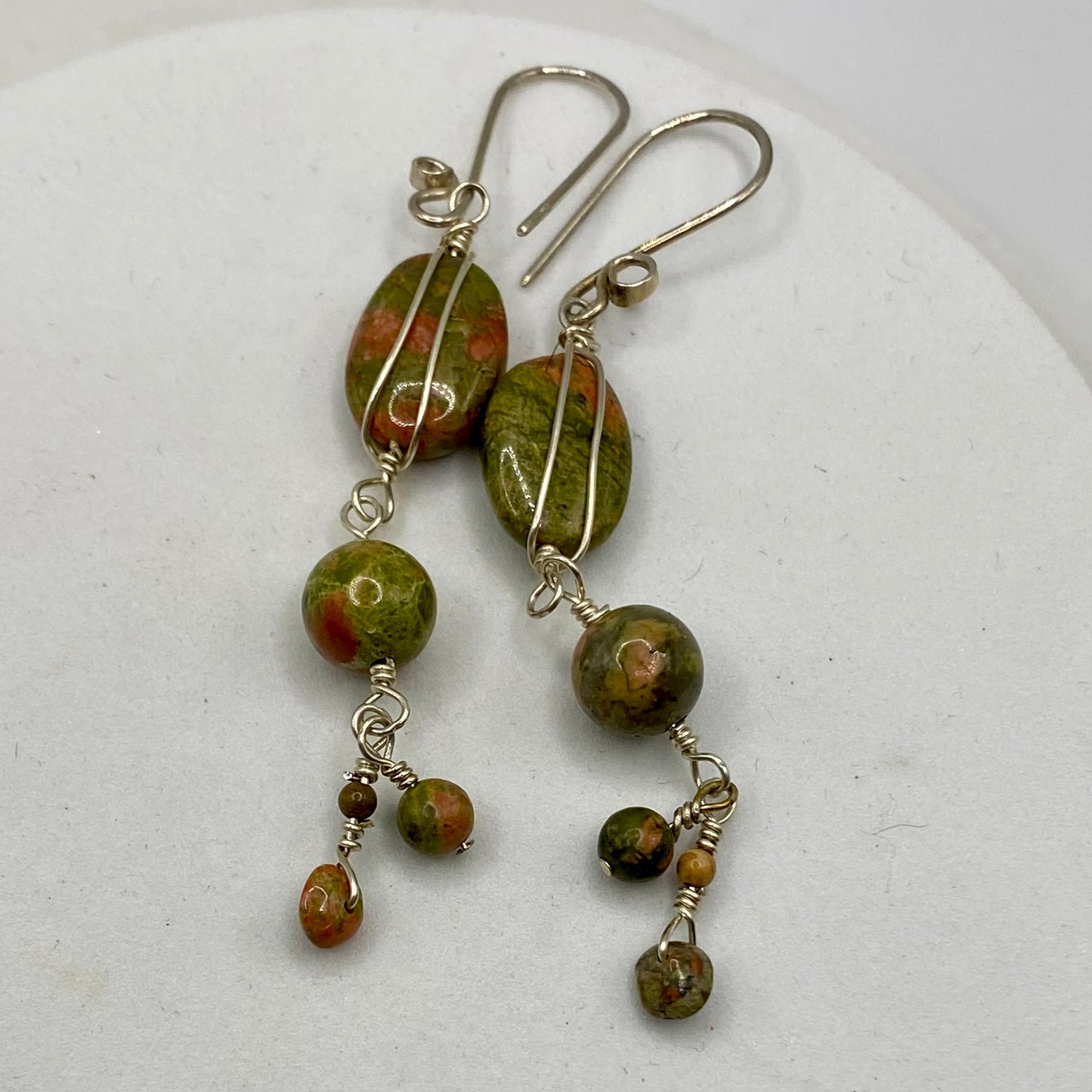 Unakite Silver Earrings by Hip Chick Glass, Handmade Sterling Silver Gemstone Jewelry, Birthstone Gift