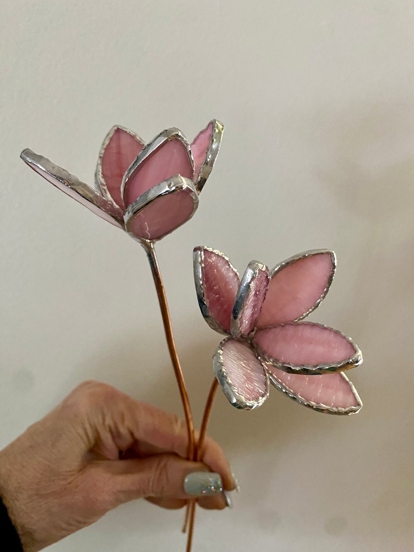 Flowers | Stained Glass Flower Bouquet, Glass Flowers with Quartz Crystals and Pearls on a Stem, Handmade Home Decor, Wedding Bouquet Keepsake, Tabletop Decor