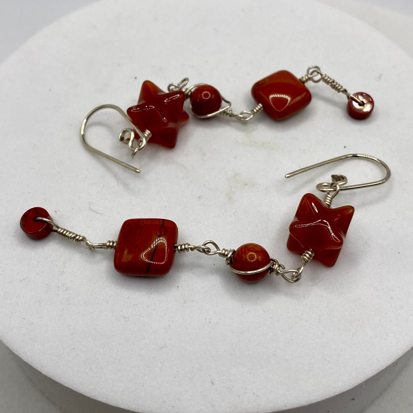Carnelian & Red Jasper Long Dangle Earrings by Hip Chick Glass, Sterling Silver Earrings, Handmade Boho Luxe Gemstone Jewelry