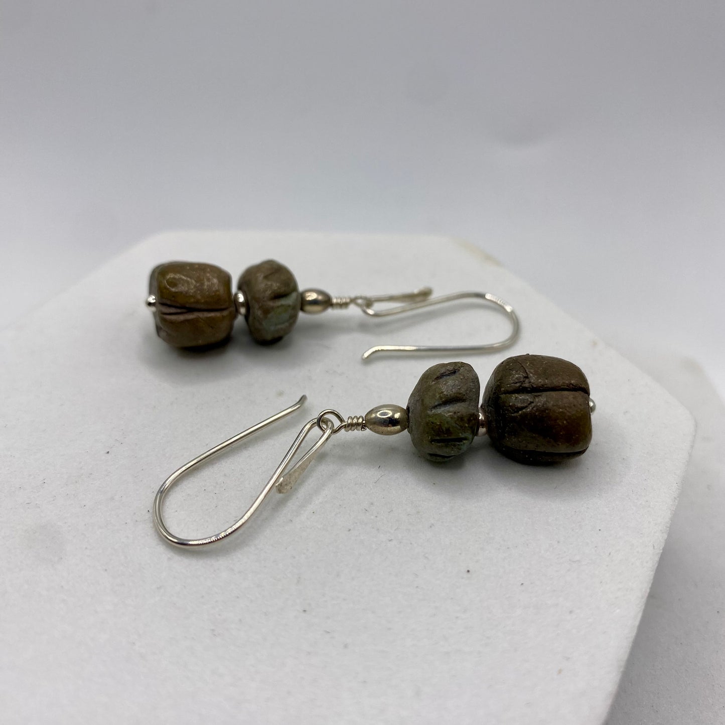 Ceramic Bead Earrings by Hip Chick Glass, Sterling Silver Earrings, Handmade Gemstone Jewelry, Gift For Woman