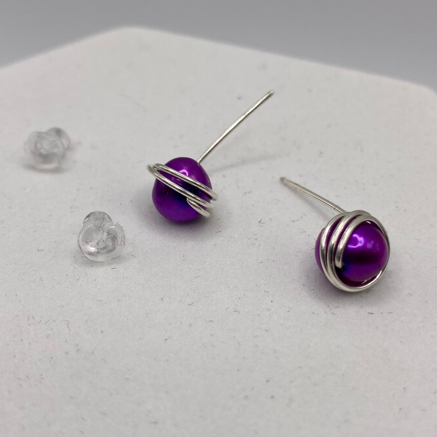 Multicolor Pearl Silver Stud Earrings by Hip Chick Glass, Handmade June Birthstone Earrings, Pearl Earrings, Pearl Stud Earrings, Sterling & Gemstone Wire Wrap Earrings