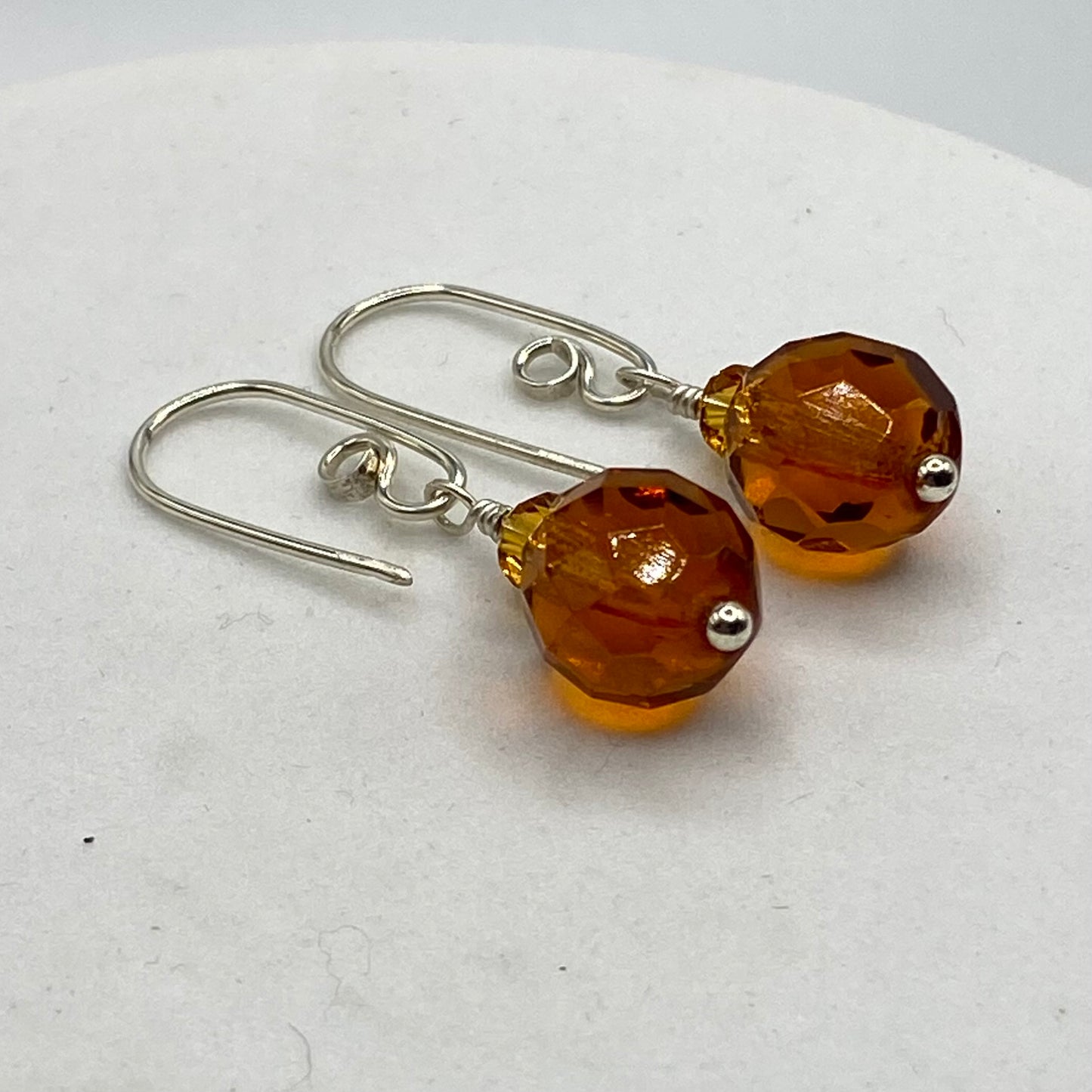 Orange Swarovski Crystal Earrings by Hip Chick Glass, Sterling Silver Dangle Drop Earrings, Handmade Crystal Drop Earrings, Handmade Jewelry Gift