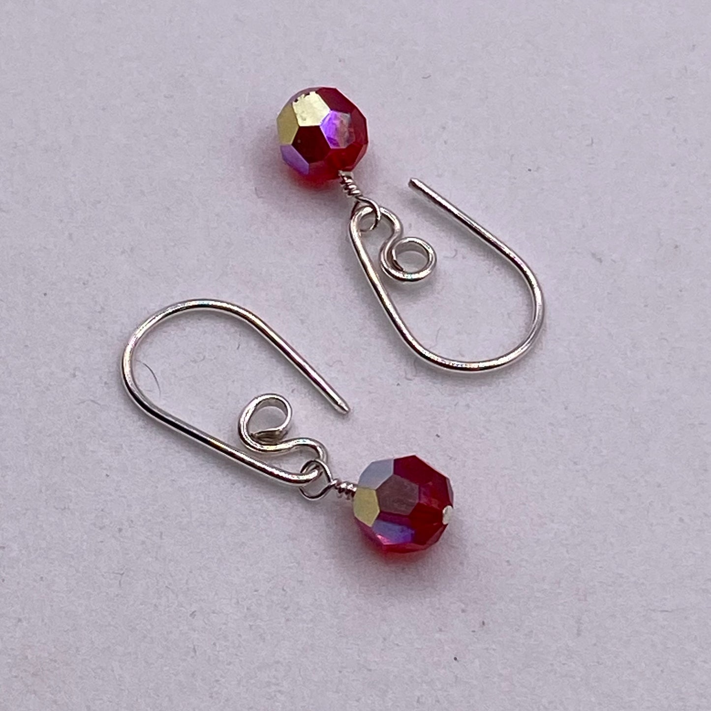 Dainty Red Crystal Earrings by Hip Chick Glass, Sterling Silver Earrings, Handmade Gemstone Jewelry, Handmade Jewelry Gift