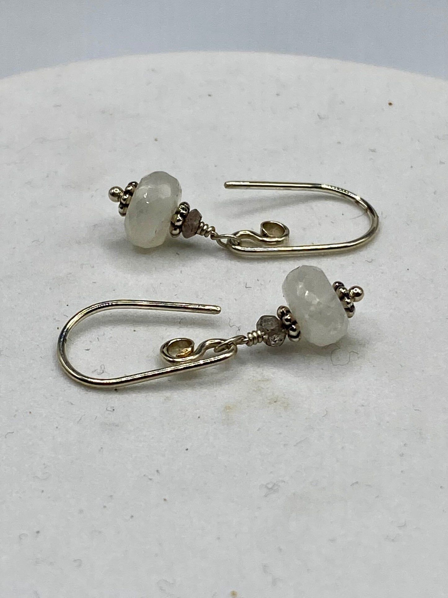 Dainty Moonstone & Sterling Bead Earrings by Hip Chick Glass, Handmade Sterling Silver Earrings, Handmade Silver Gemstone Jewelry, Silver Moonstone Earrings