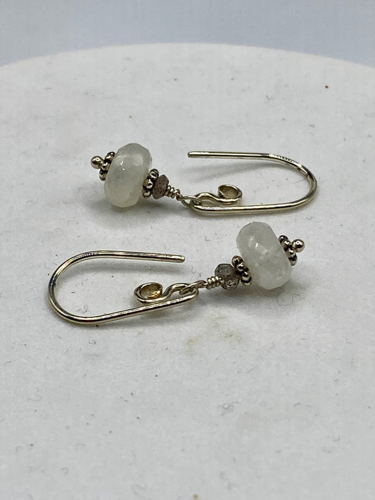 Dainty Moonstone & Sterling Bead Earrings by Hip Chick Glass, Handmade Sterling Silver Earrings, Handmade Silver Gemstone Jewelry, Silver Moonstone Earrings