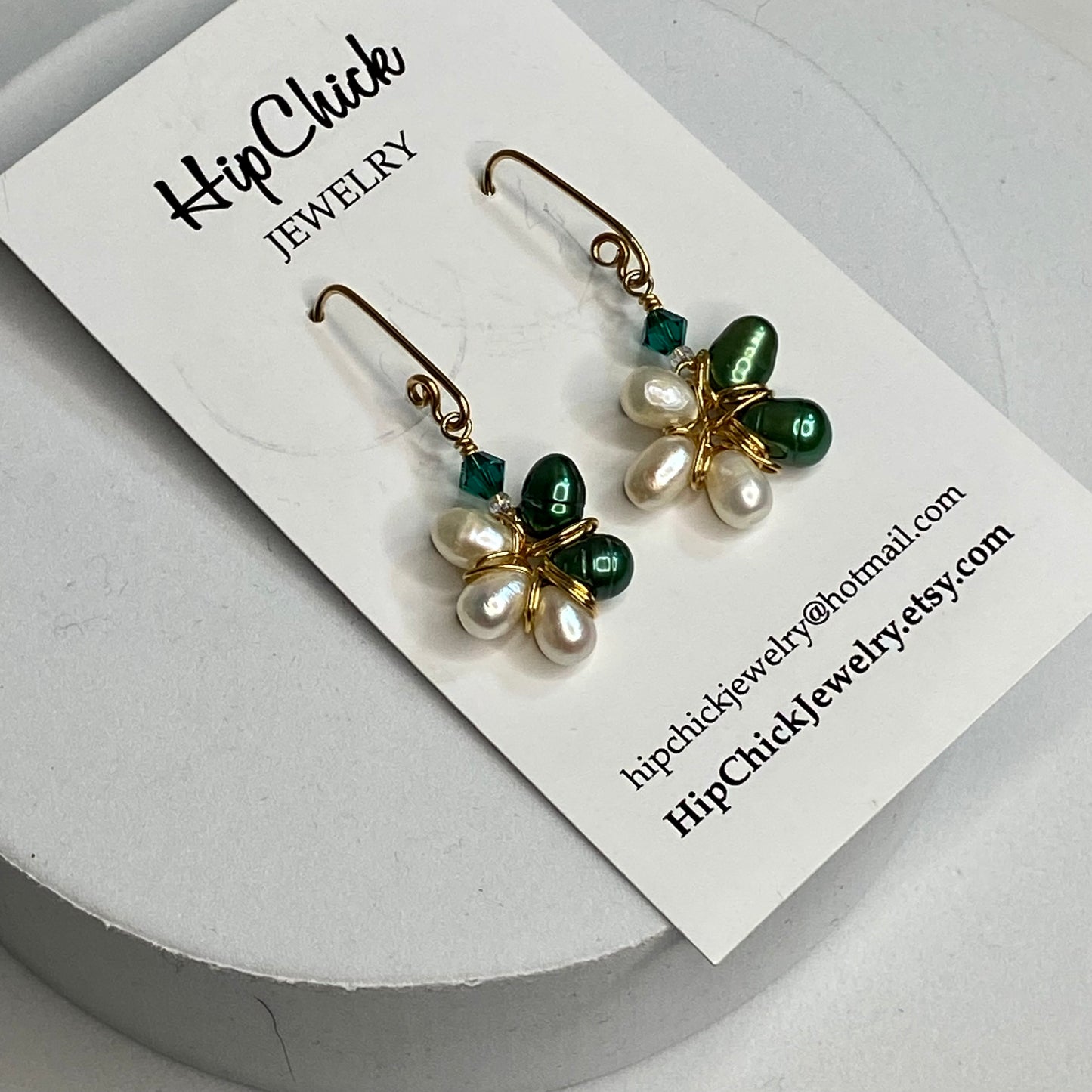 Pearl & Swarovski Crystal Dangle Earrings by Hip Chick Glass, 14 Karat Gold Fill Earrings, Handmade Gemstone Jewelry, June Birthstone Gift