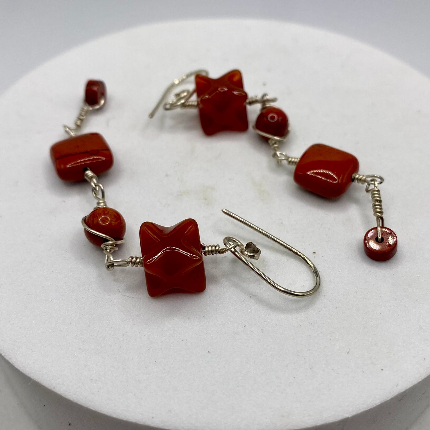 Carnelian & Red Jasper Long Dangle Earrings by Hip Chick Glass, Sterling Silver Earrings, Handmade Boho Luxe Gemstone Jewelry
