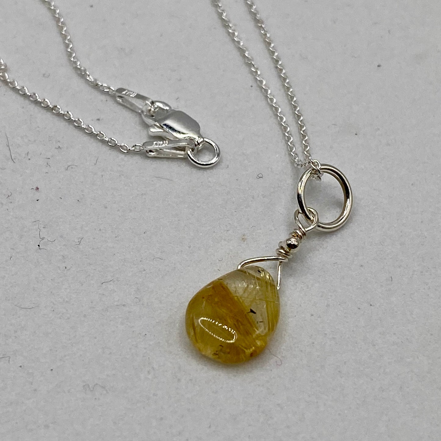 Rutilated Quartz Pendant Necklace by Hip Chick Glass, Handmade Sterling Silver Jewelry, Handmade Gemstone Jewelry, Birthstone Gift