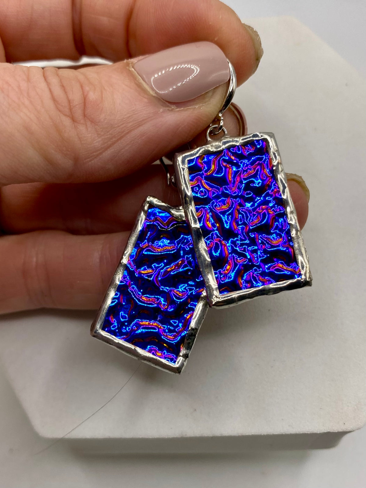 Large Purple Rectangular Earrings | Stained Glass Earrings by Hip Chick Glass, Statement Dangle Drop Earrings, Geometric Earrings