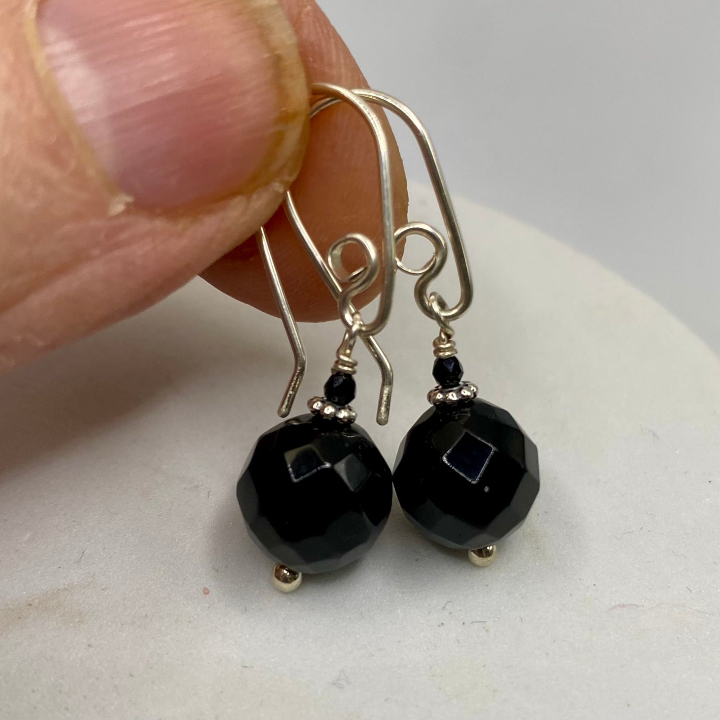 Black Onyx & Spinel Silver Earrings by Hip Chick Glass, Sterling Silver Earrings, Handmade Gemstone Jewelry, Birthstone Gift