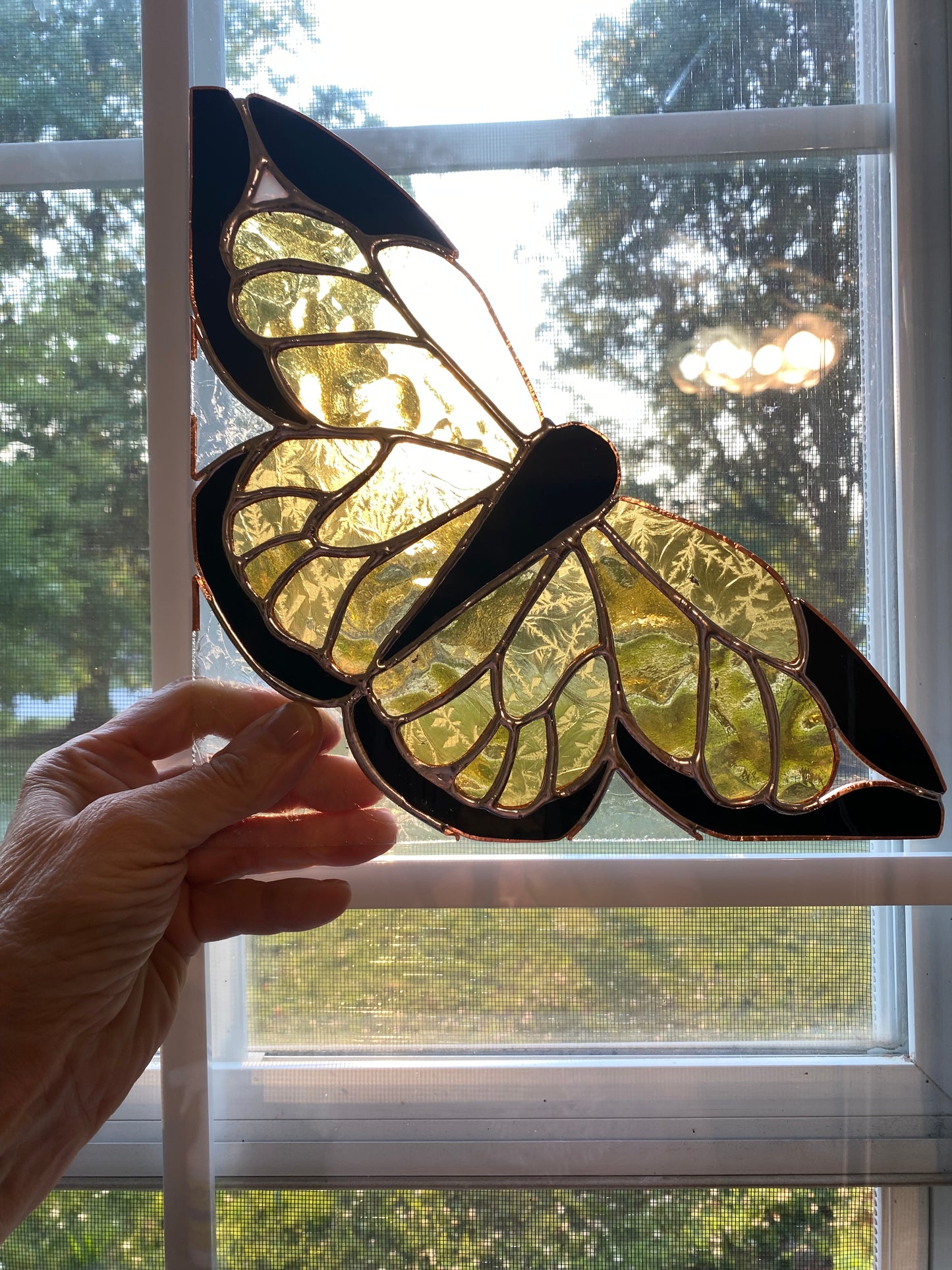 YELLOW BUTTERFLY Window Corner | Stained Glass Window Panel | Handmade Home Décor | Butterfly Sun Catcher by Hip Chick Glass, LLC