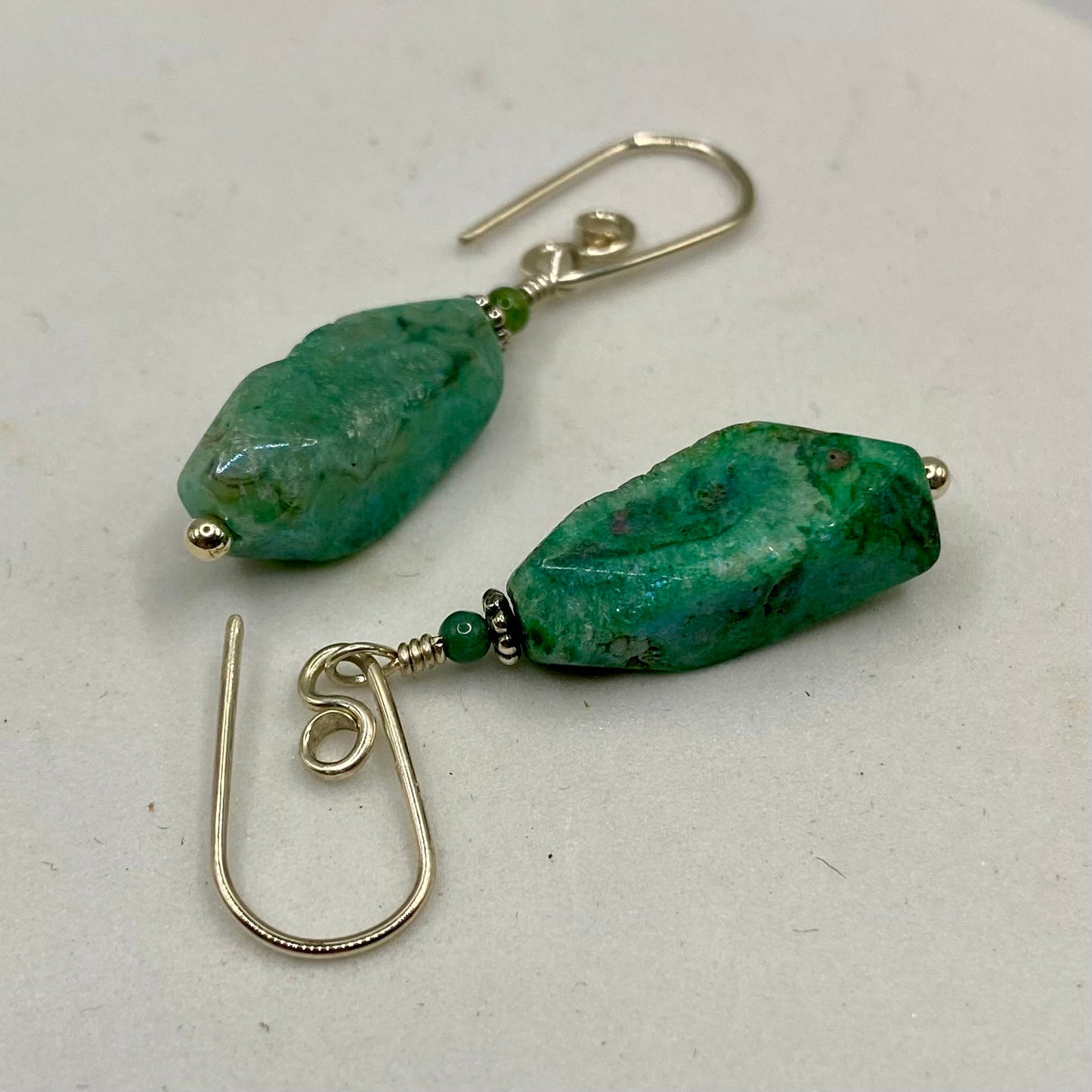 Green Druzy Agate Dangle Earrings by Hip Chick Glass, Sterling Silver Earrings, Handmade Gemstone Jewelry, Gemstone Jewelry Gift