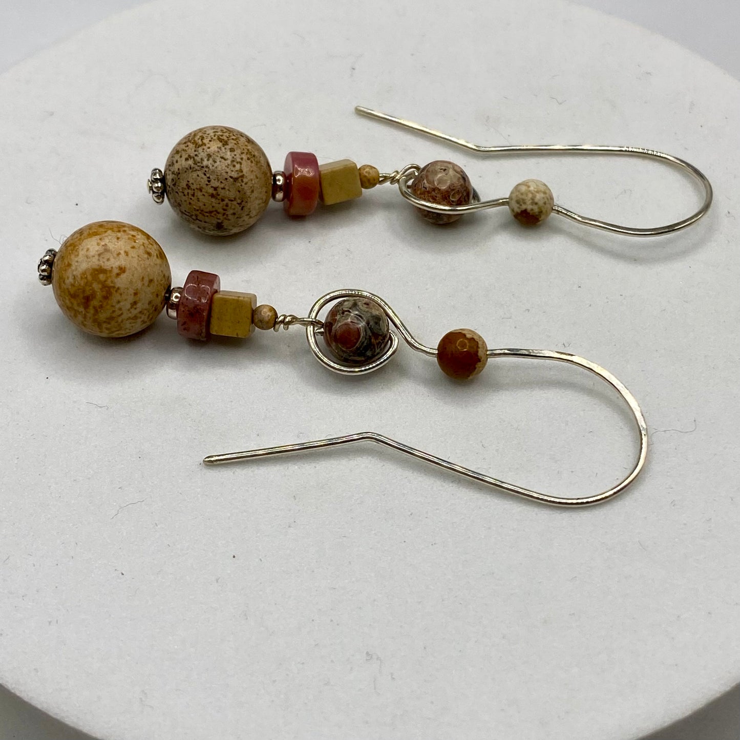 Picture Jasper Dangle Earrings by Hip Chick Glass, Sterling Silver Earrings, Handmade Boho Luxe Jewelry Gift, Picture Jasper Earrings OOAK