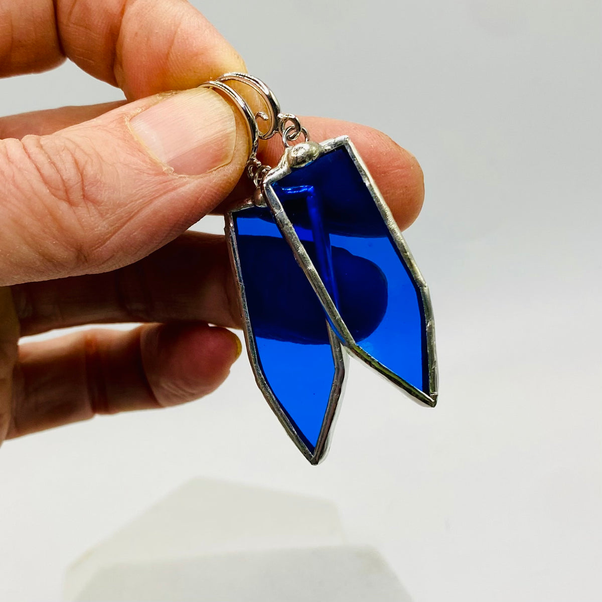 Blue Stained Glass Earrings | Handmade Geometric Dangle Drop Earrings by Hip Chick Glass
