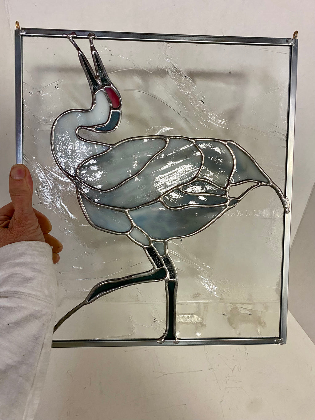 MADE TO ORDER | Dancing Sandhill Crane | Stained Glass Window Panel by Hip Chick Glass, Original Design Handmade Glass Art