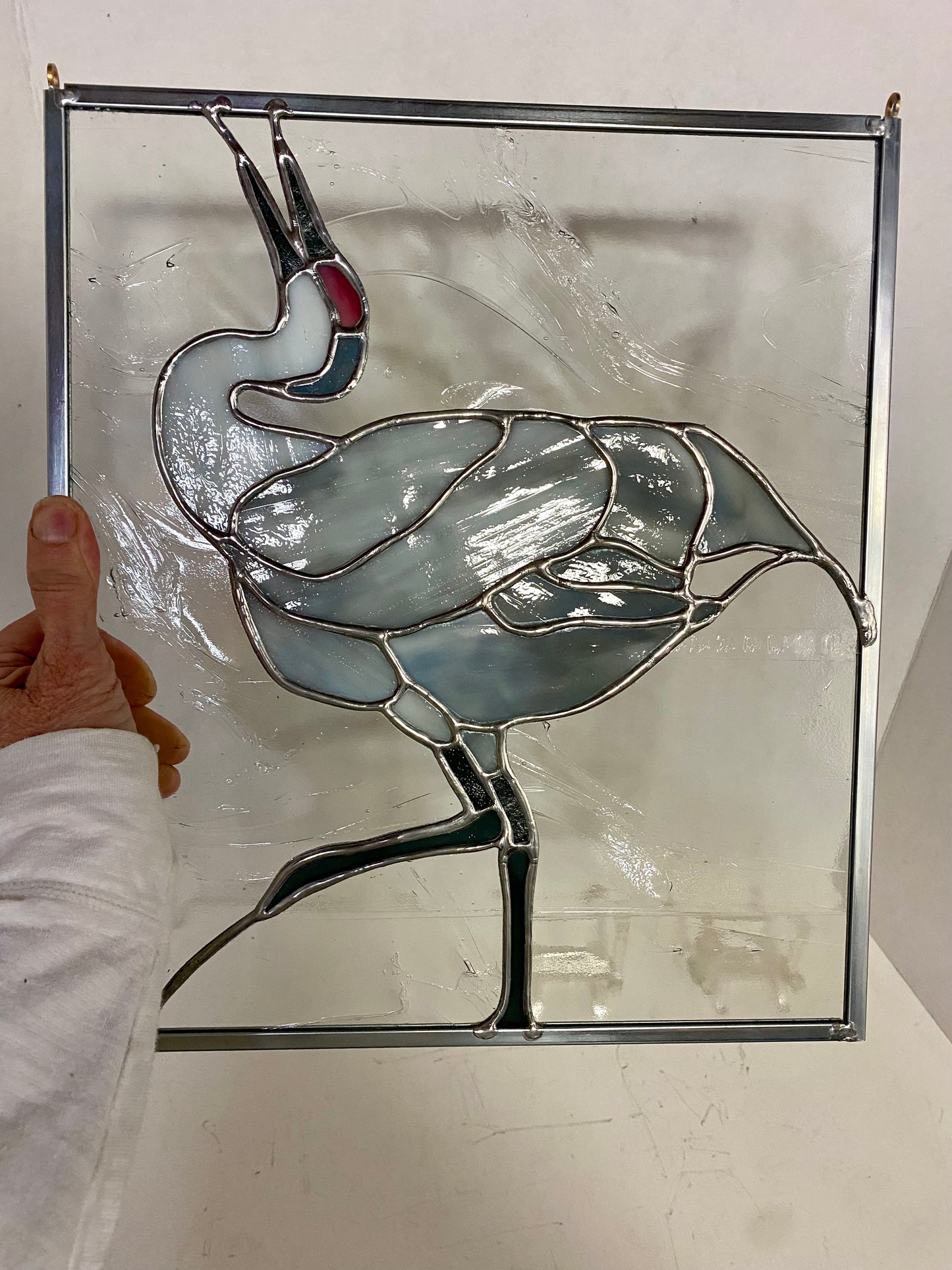 Dancing Sandhill Crane | Stained Glass Window Panel by Hip Chick Glass, Original Design Handmade Glass Art