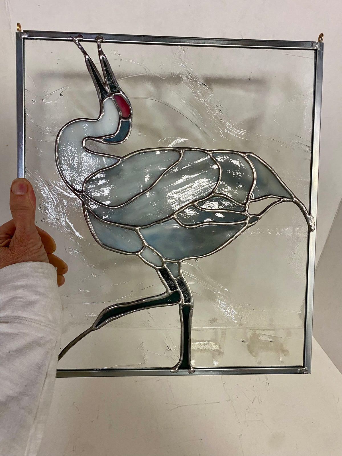 MADE TO ORDER | Dancing Sandhill Crane | Stained Glass Window Panel by Hip Chick Glass, Original Design Handmade Glass Art