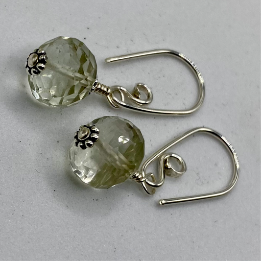 Prehnite Dangle Earrings by Hip Chick Glass, Sterling Silver Earrings, Handmade Gemstone Jewelry