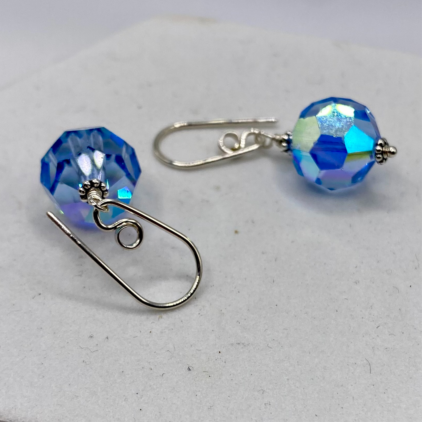 Blue Crystal Drop Earrings by Hip Chick Glass, Sterling Silver Earrings, Handmade Crystal Earrings, Handmade Jewelry Gift