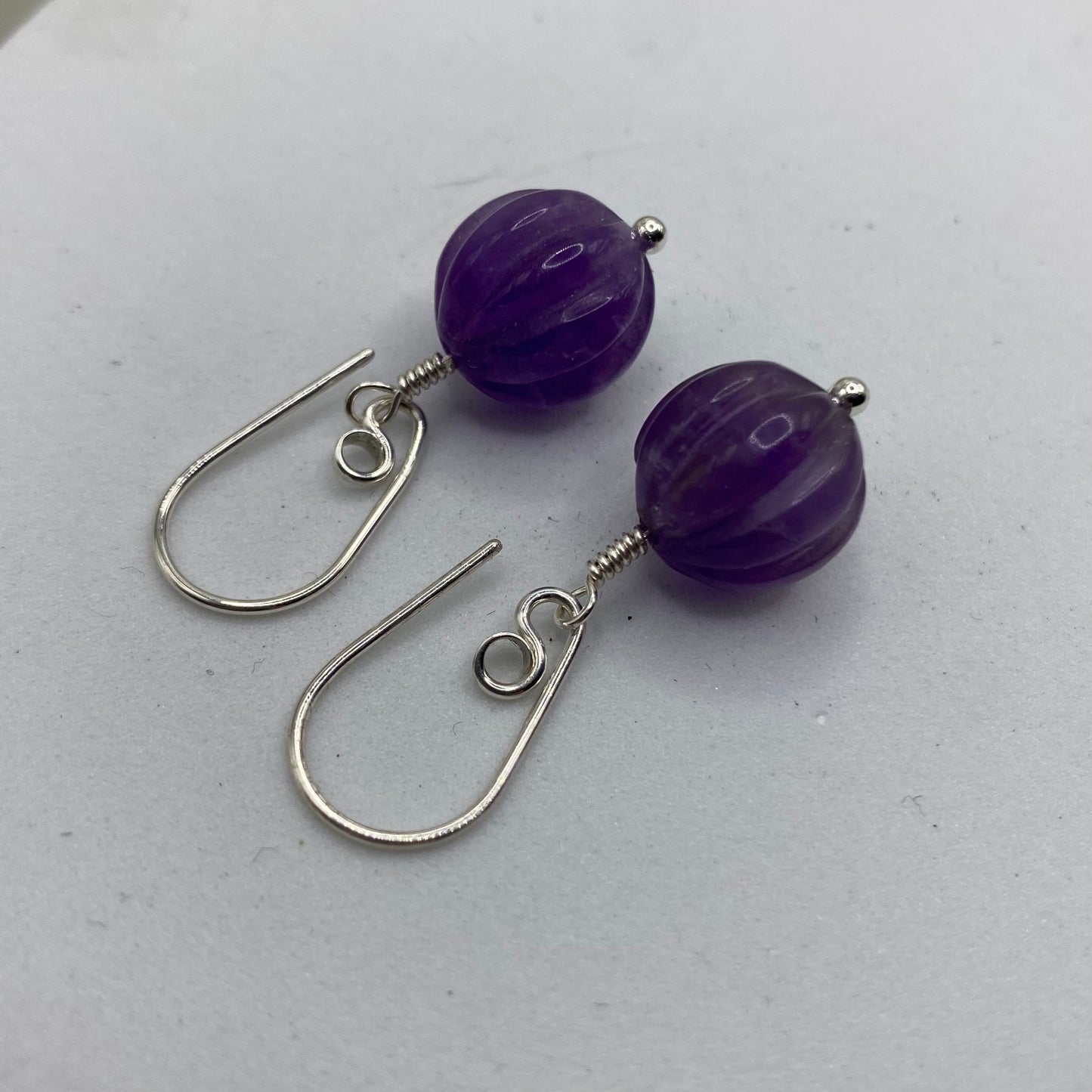 Fluted Amethyst Earrings by Hip Chick Glass, Sterling Silver Earrings, Handmade Gemstone Jewelry, February Birthstone Gift