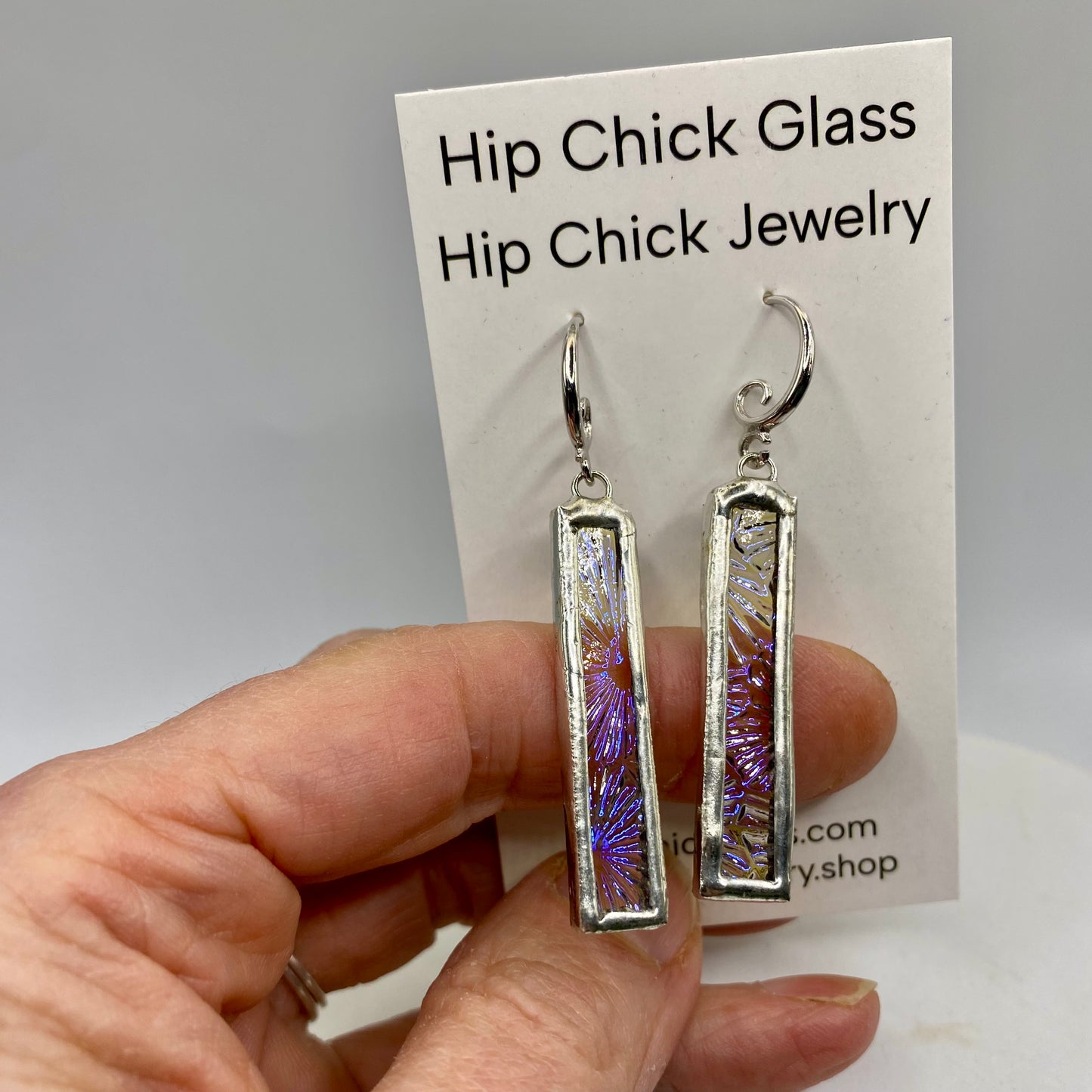 Snowflake Stick Earrings | Stained Glass Earrings by Hip Chick Glass, Stained Glass Dangle Drop Earrings, Stained Glass Earrings