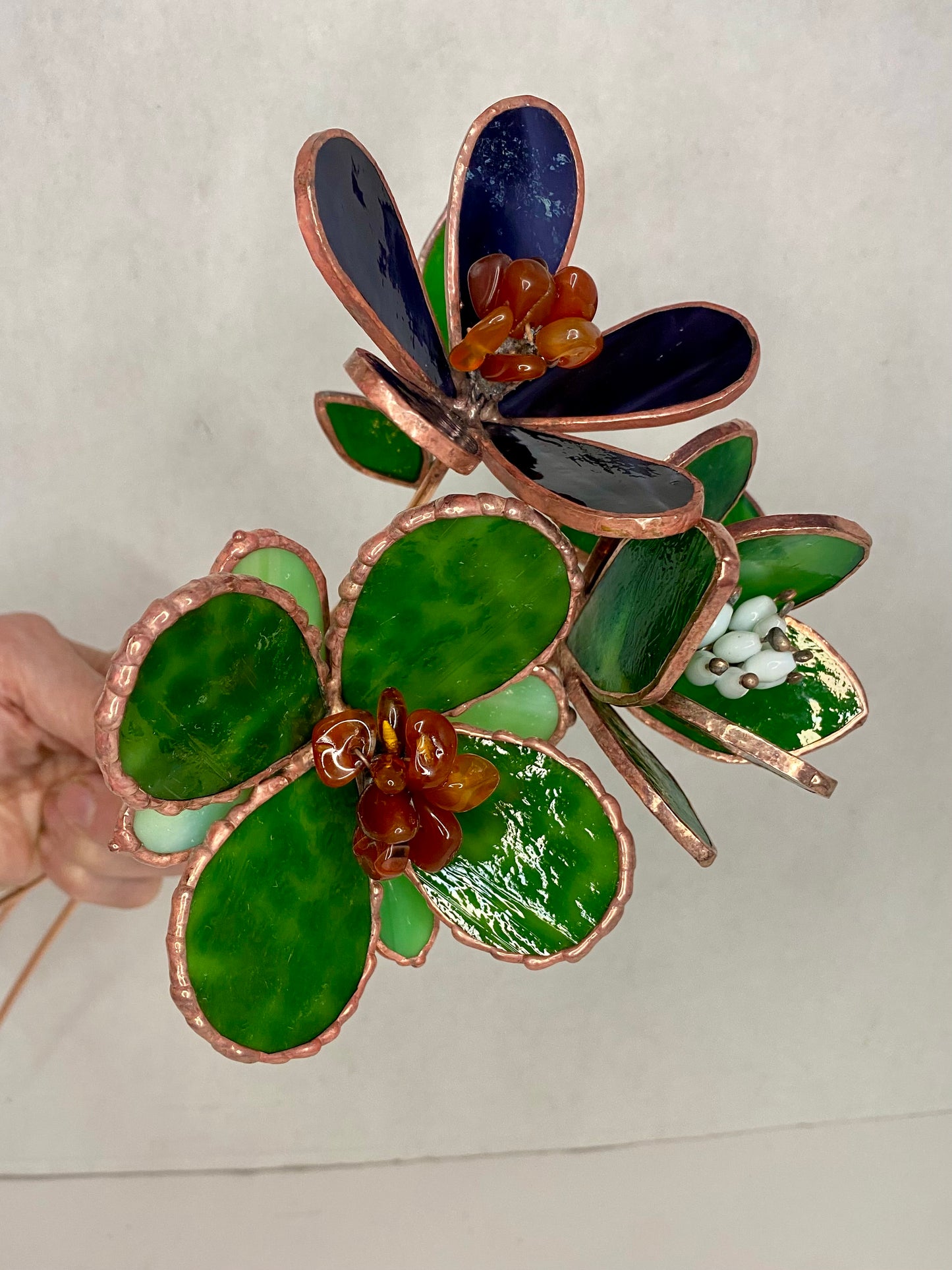 RESERVED for MARTIN Set of Three | Stained Glass Flower Bouquet Hip Chick Glass, Stained Glass Flower Bouquet, Stained Glass Flower on a Stem, Handmade Home Decor, Wedding Bouquet Keepsake, Tabletop Decor