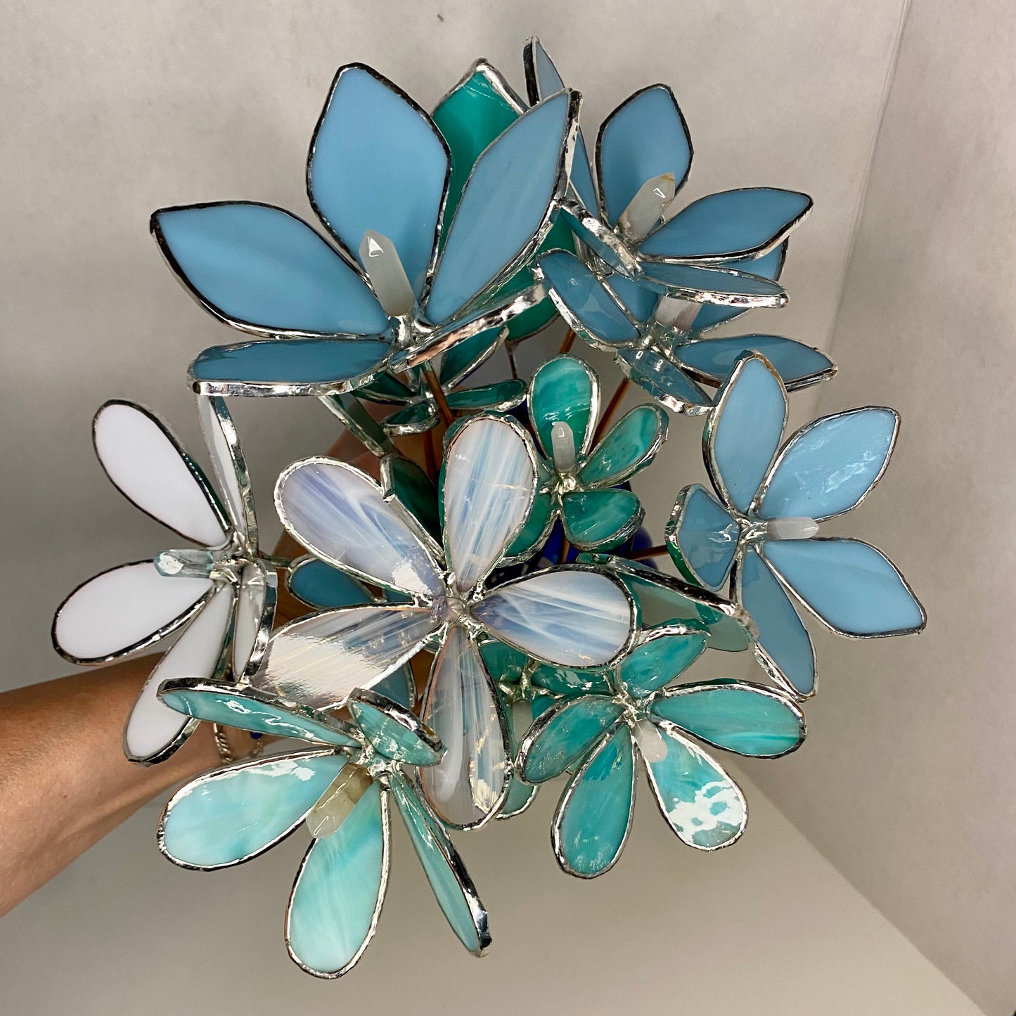 Create Your Own Bouquet | Stained Glass Flower Bouquet, Glass Flowers with Quartz Crystals on a Stem, Handmade Home Decor, Wedding Bouquet Keepsake, Tabletop Decor