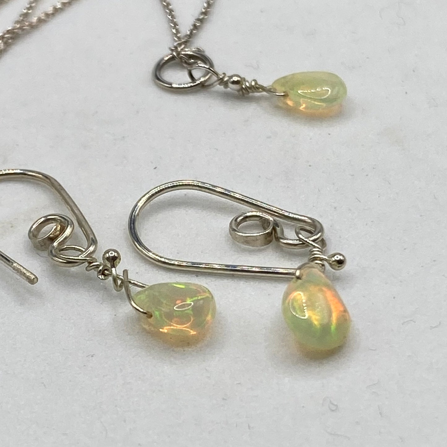 Ethiopian Opal Necklace & Earring Set by Hip Chick Glass, Handmade Silver Jewelry, Dainty Silver Jewelry Set, October Birthstone Gift, Handmade Minimalist Jewelry
