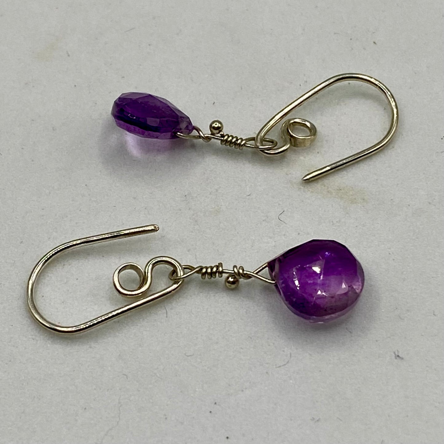 Amethyst Briolette Earrings by Hip Chick Glass, Sterling Silver Earrings, Handmade Gemstone Jewelry, February Birthstone Gift