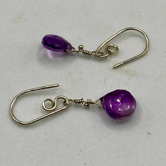 Amethyst Briolette Earrings by Hip Chick Glass, Sterling Silver Earrings, Handmade Gemstone Jewelry, February Birthstone Gift