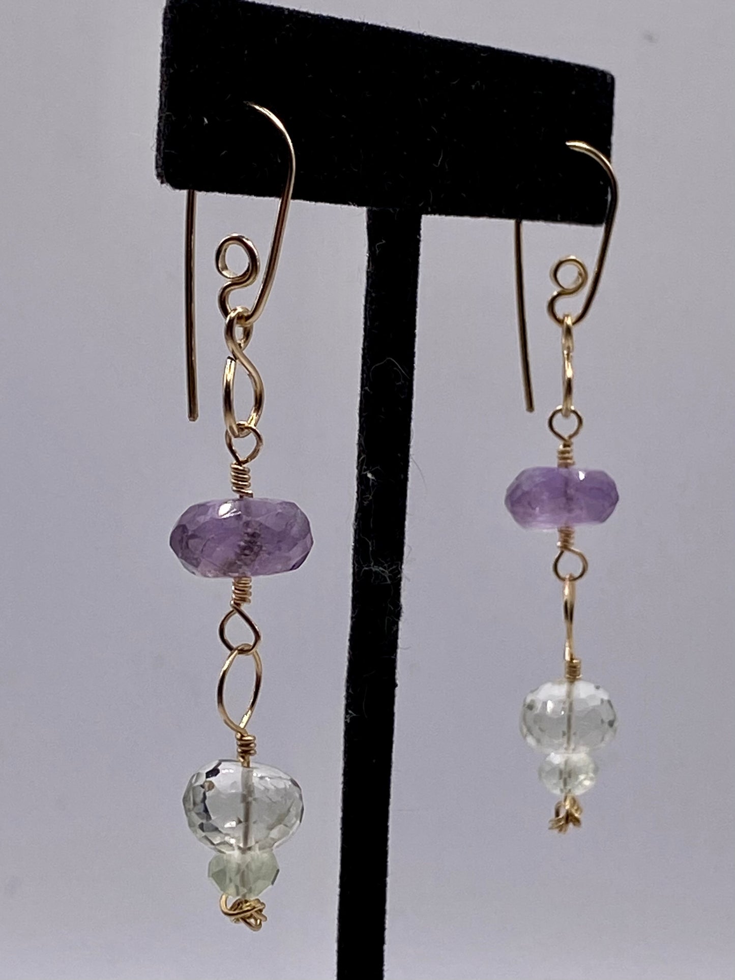 Green & Purple Amethyst Dangle Earrings by Hip Chick Glass, 14 Karat Gold Fill Earrings, Handmade Gemstone Jewelry, February Birthstone Gift