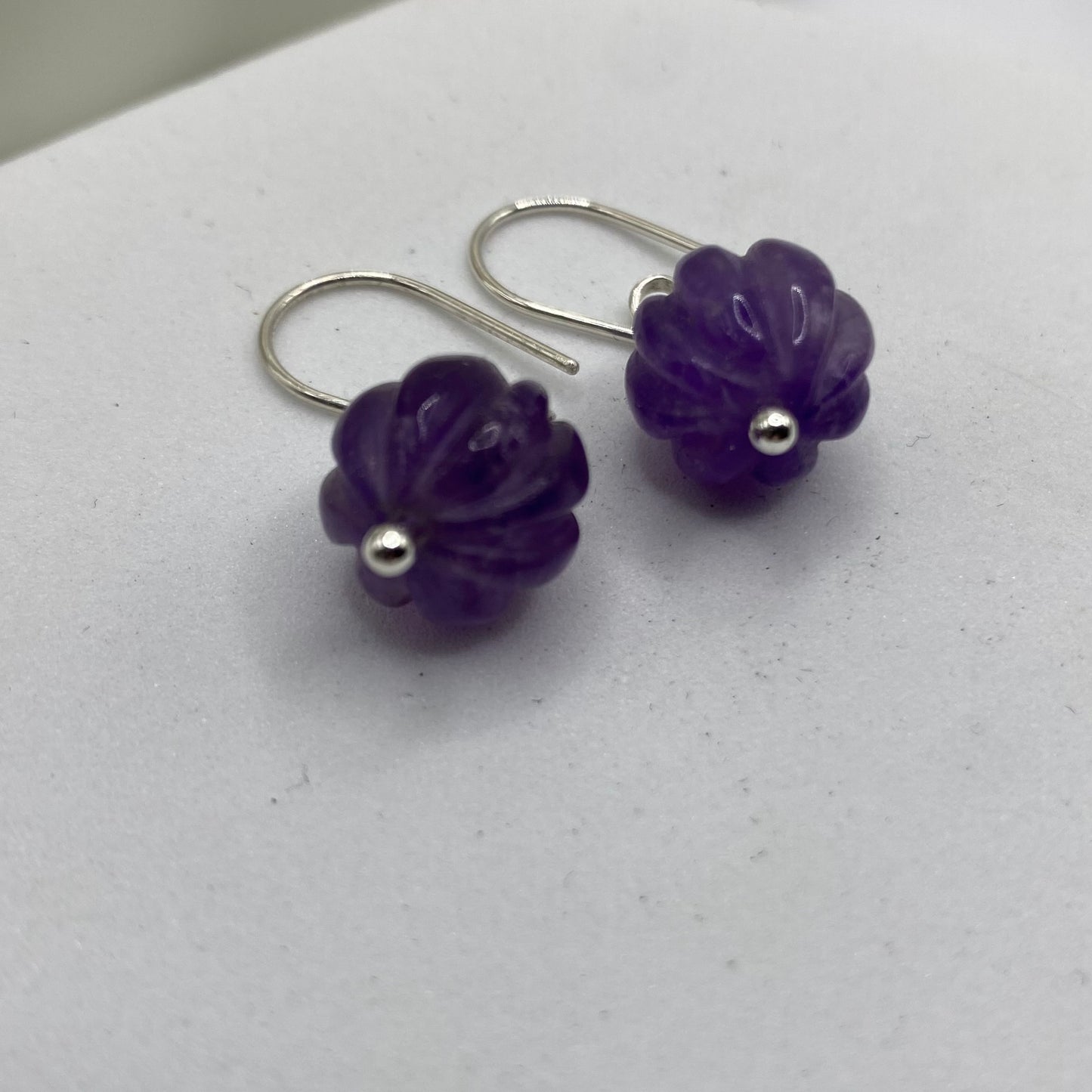 Fluted Amethyst Earrings by Hip Chick Glass, Sterling Silver Earrings, Handmade Gemstone Jewelry, February Birthstone Gift