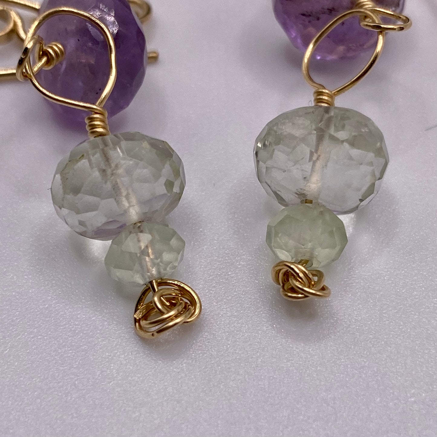 Green & Purple Amethyst Dangle Earrings by Hip Chick Glass, 14 Karat Gold Fill Earrings, Handmade Gemstone Jewelry, February Birthstone Gift