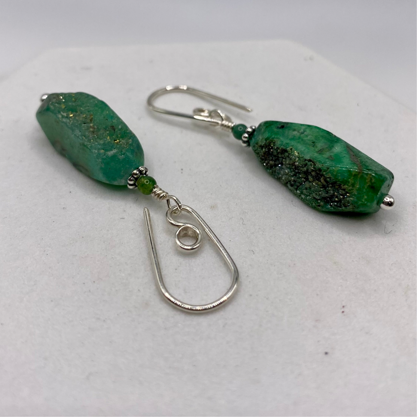 Green Druzy Agate Dangle Earrings by Hip Chick Glass, Sterling Silver Earrings, Handmade Gemstone Jewelry, Gemstone Jewelry Gift