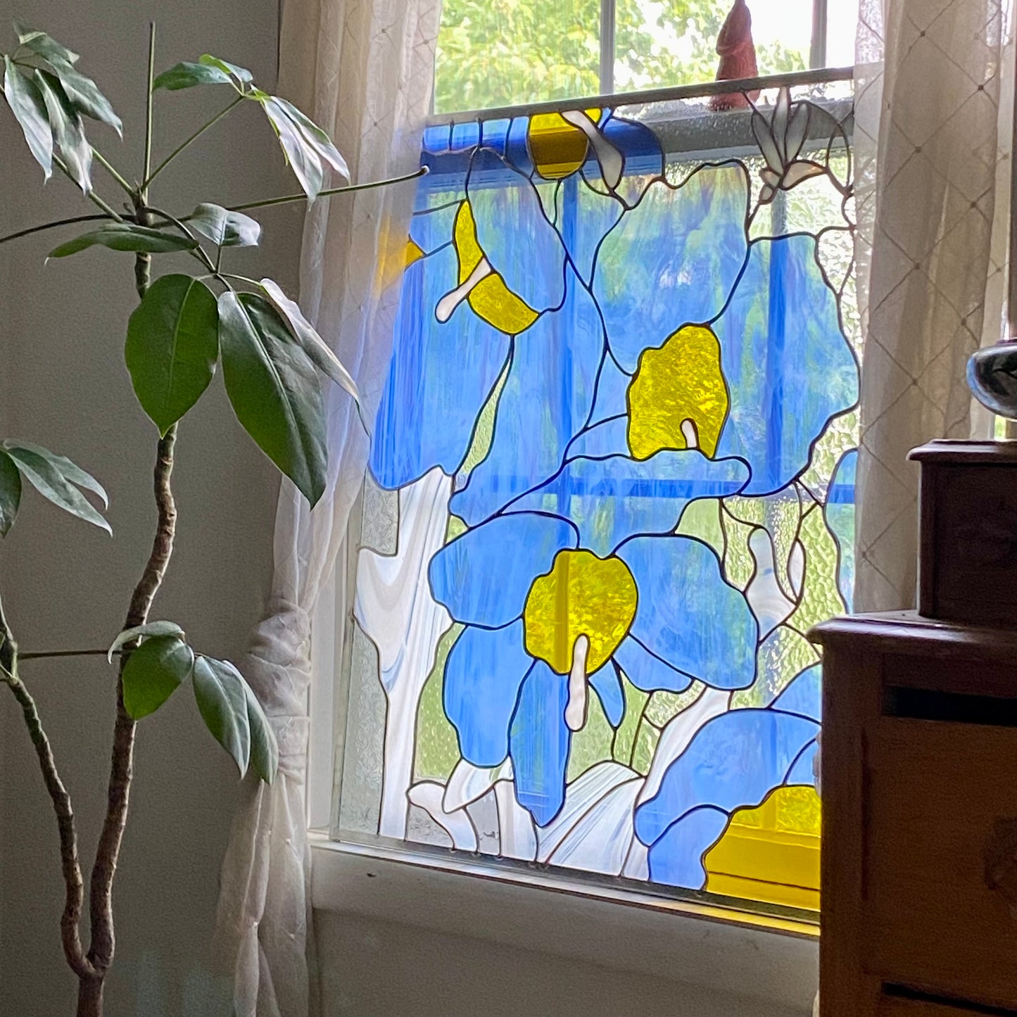 Himalayan Blue Poppies | Stained Glass Window Panel by Hip Chick Glass, LLC, Original Handmade Glass Art