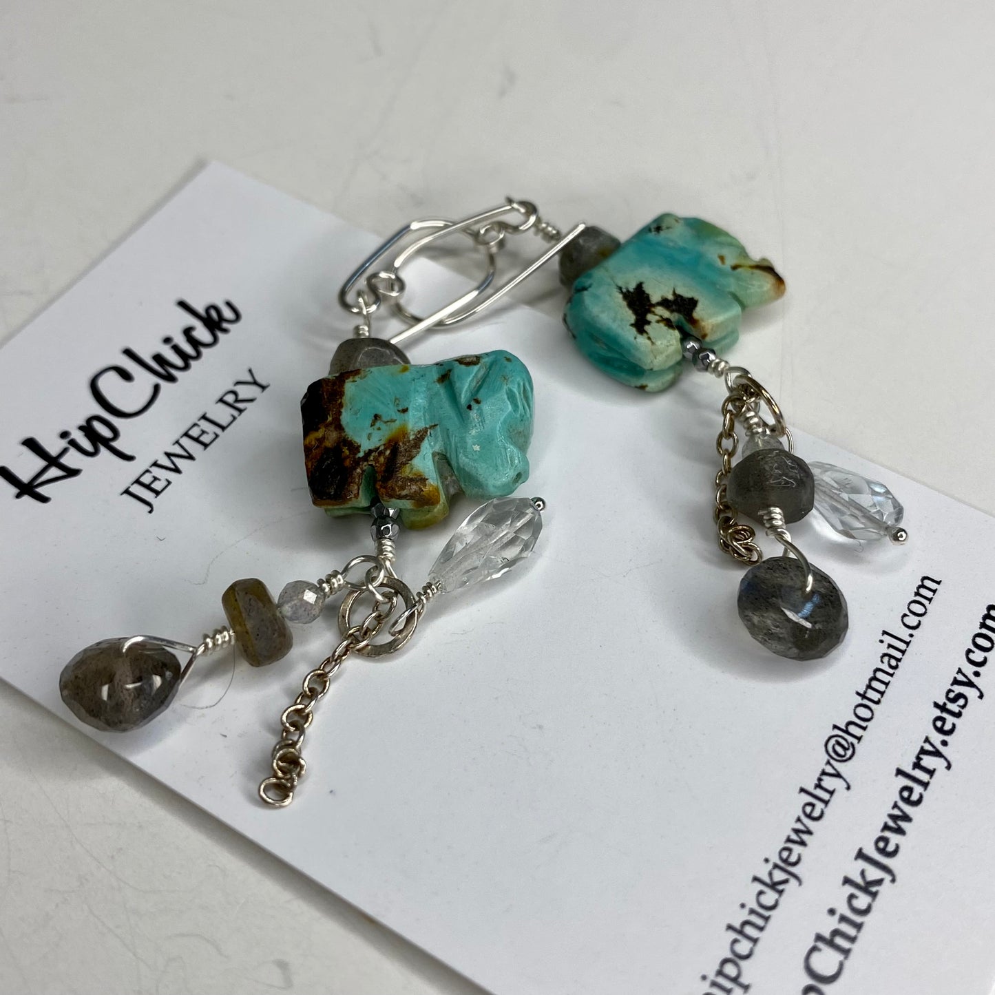 Turquoise, Labradorite, Quartz, Hematite & Moonstone Earrings by Hip Chick Glass, Sterling Silver Earrings, Handmade Gemstone Jewelry, Birthstone Gift