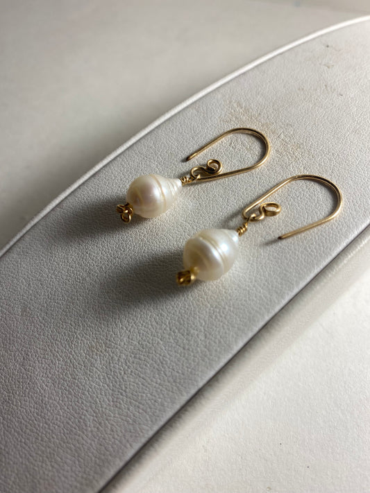 Gold Akoya Pearl Drop Earrings by Hip Chick Glass, 14 Karat Gold Fill Earrings, Handmade Gemstone Jewelry, June Birthstone Gift