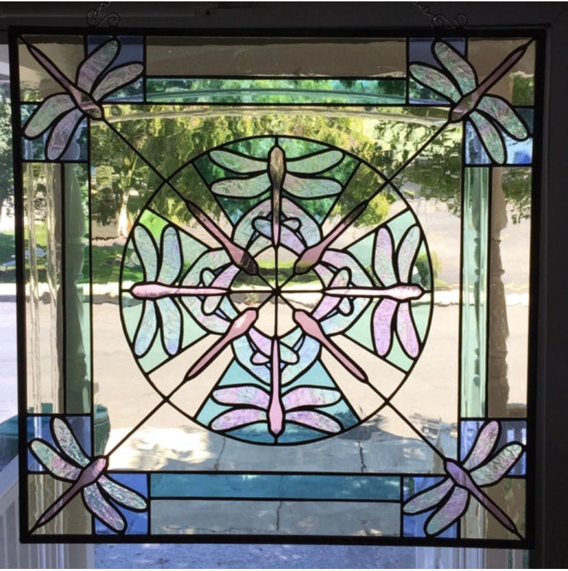 Dragonfly Kaleidoscope | Stained Glass Window Panel by Hip Chick Glass, LLC, Original Handmade Glass Art