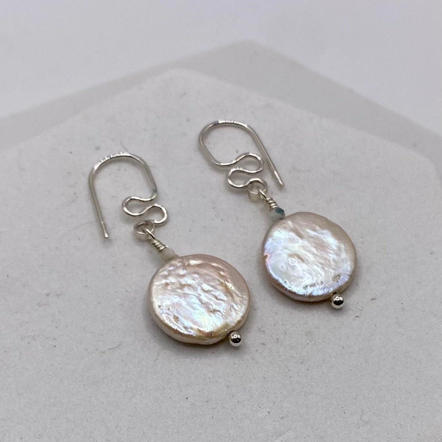 Coin Pearl Drop Earrings by Hip Chick Glass, Sterling Silver Earrings, Handmade Gemstone Jewelry, June Birthstone Gift