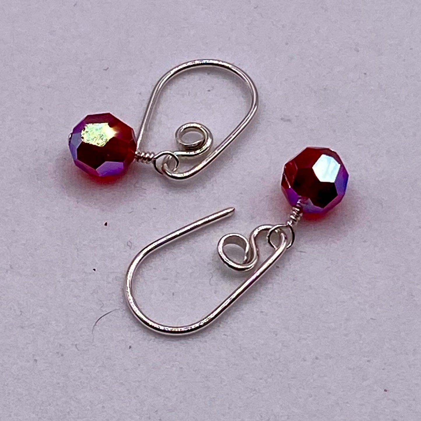 Dainty Red Crystal Earrings by Hip Chick Glass, Sterling Silver Earrings, Handmade Gemstone Jewelry, Handmade Jewelry Gift