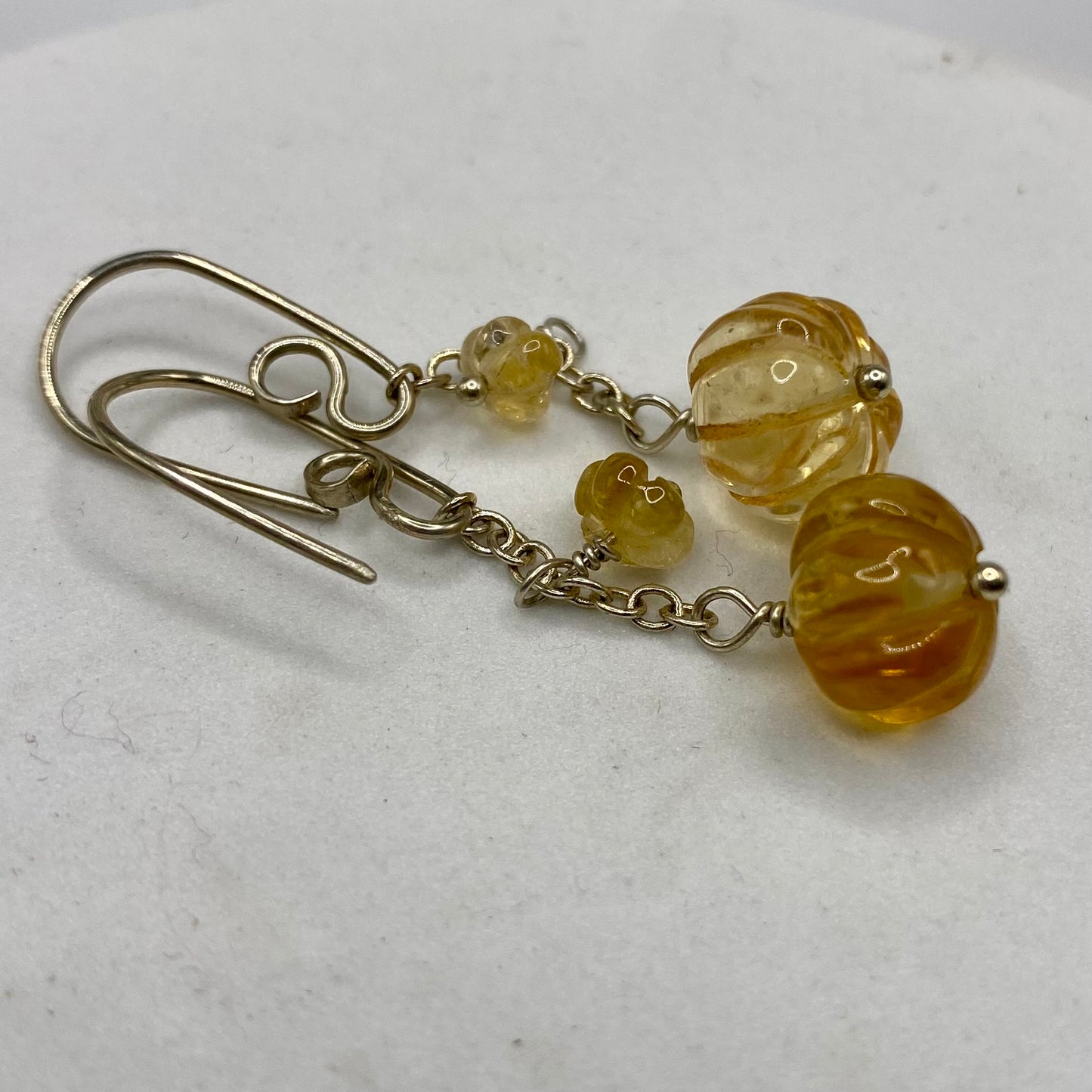 Carved Citrine Flower Earrings by Hip Chick Glass, Sterling Silver Earrings, Handmade Silver Gemstone Jewelry, Handmade Jewelry Gift, November Birthstone Gift