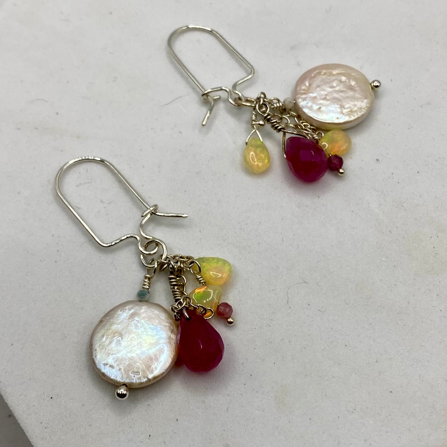 Coin Pearl, Ethiopian Opal, Chalcedony & Tourmaline Earrings by Hip Chick Glass, Sterling Silver Earrings, Handmade Gemstone Jewelry, Birthstone Gift