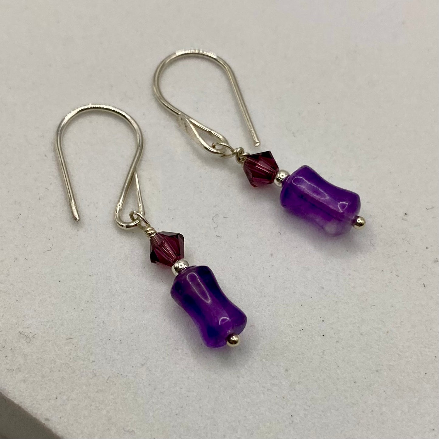 Amethyst & Swarovski Crystal Earrings by Hip Chick Glass, Sterling Silver Earrings, Handmade Gemstone Jewelry, Handmade Jewelry Gift, February Birthstone