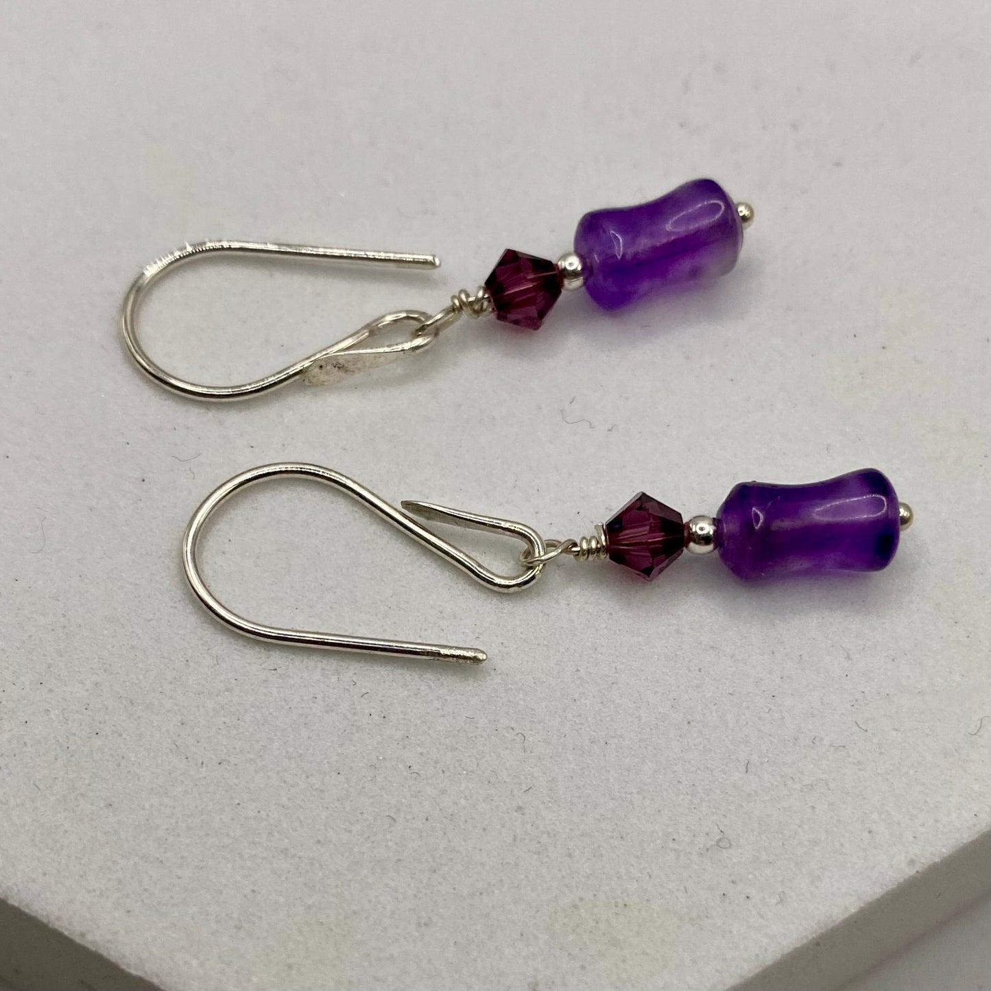 Amethyst & Swarovski Crystal Earrings by Hip Chick Glass, Sterling Silver Earrings, Handmade Gemstone Jewelry, Handmade Jewelry Gift, February Birthstone