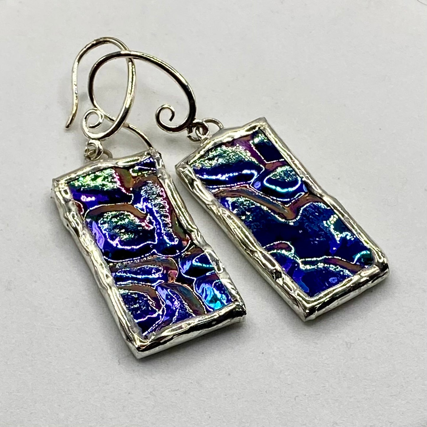 Blue Cobblestone Earrings | Dichroic Glass Earrings by Hip Chick Glass, Handmade Dangle & Drop Earrings, Iridescent Glass Earrings, Handmade Jewelry