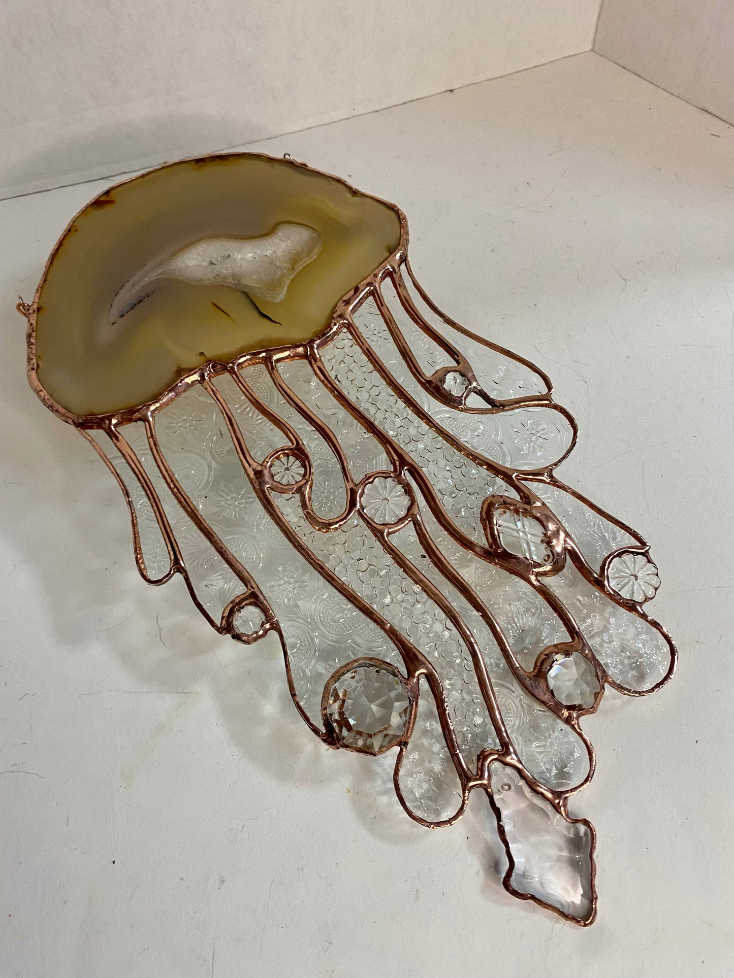 Agate Jellyfish in Copper | Stained Glass Suncatcher by Hip Chick Glass, Handmade Stained Glass Sun Catcher, Original Glass Art