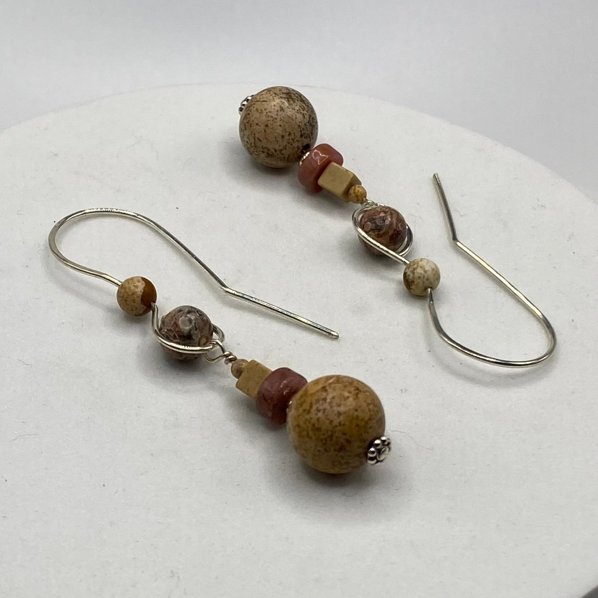 Picture Jasper Dangle Earrings by Hip Chick Glass, Sterling Silver Earrings, Handmade Boho Luxe Jewelry Gift, Picture Jasper Earrings OOAK
