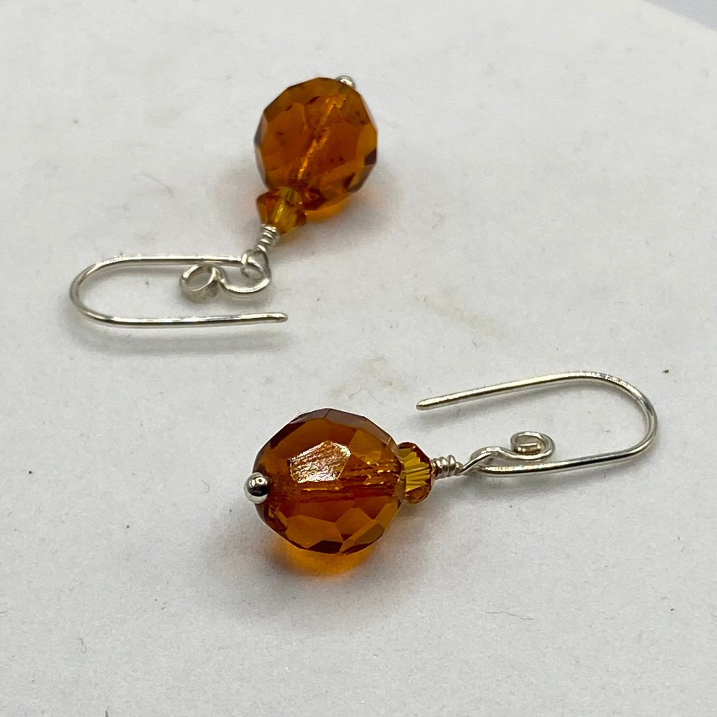 Orange Swarovski Crystal Earrings by Hip Chick Glass, Sterling Silver Dangle Drop Earrings, Handmade Crystal Drop Earrings, Handmade Jewelry Gift
