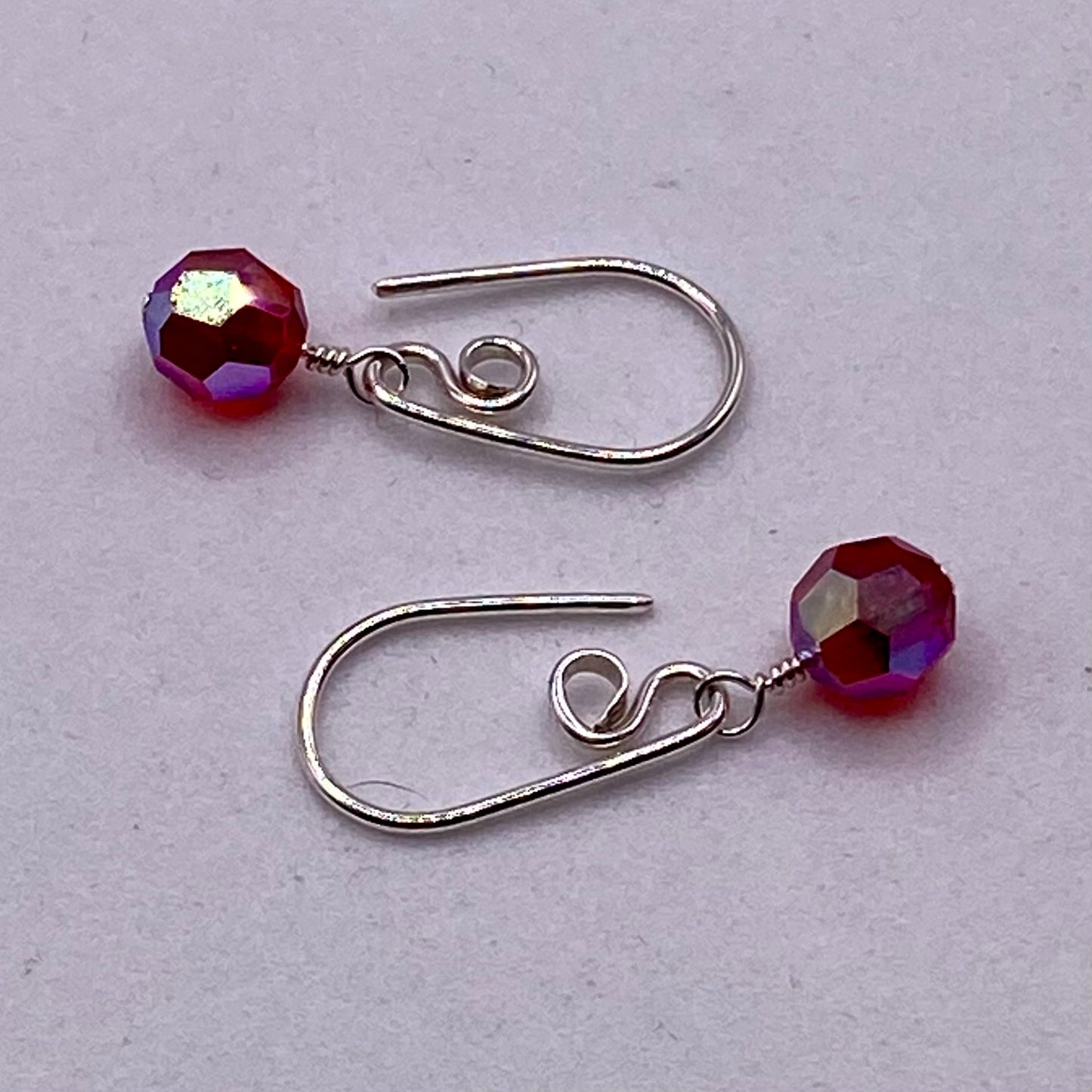 Dainty Red Crystal Earrings by Hip Chick Glass, Sterling Silver Earrings, Handmade Gemstone Jewelry, Handmade Jewelry Gift